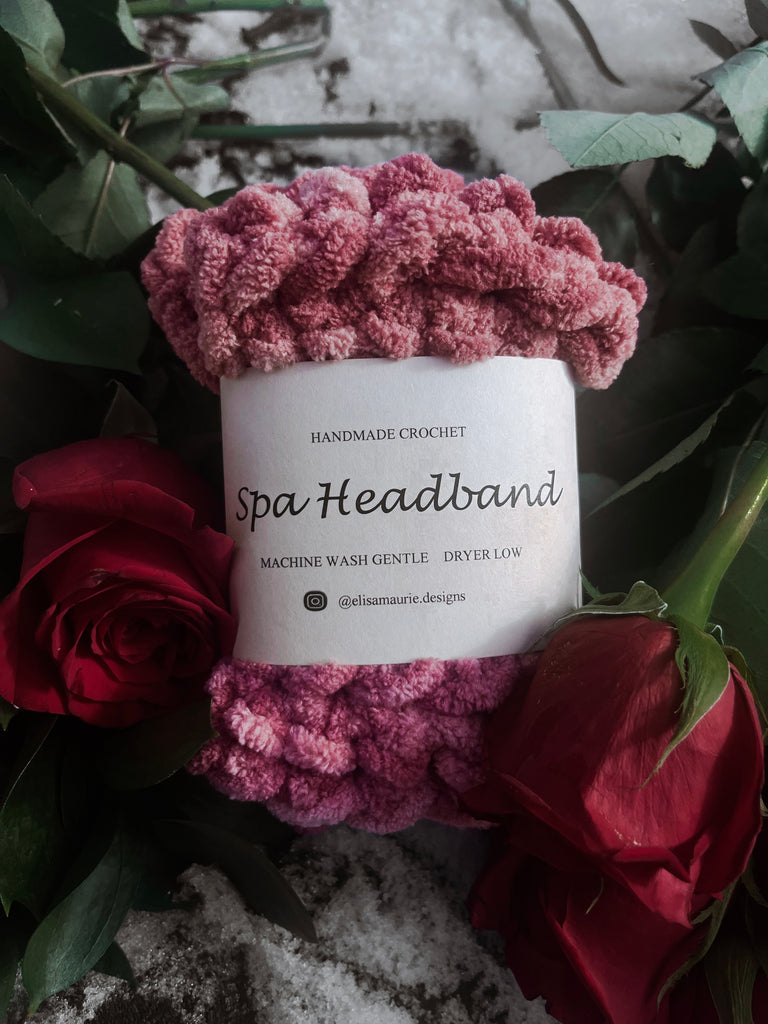 Hand-made crochet spa headband in collaboration with Elisamauriedesigns Grounded Sage Skincare